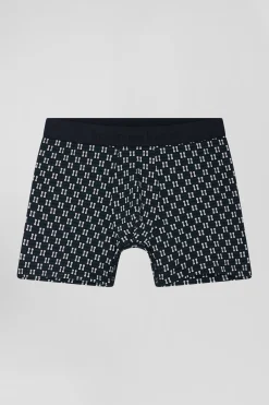 Green stretch cotton boxers with micro patterns