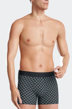 Green stretch cotton boxers with micro patterns