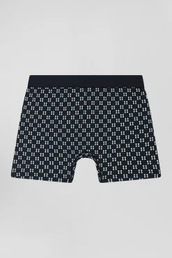 Green stretch cotton boxers with micro patterns