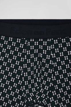 Green stretch cotton boxers with micro patterns