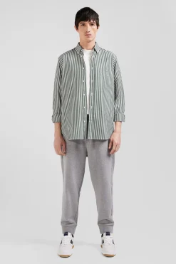 Green striped cotton poplin shirt Regular fit