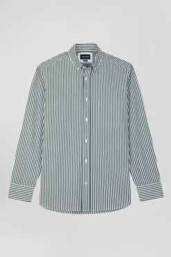 Green striped cotton poplin shirt Regular fit