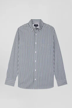 Green striped cotton poplin shirt Regular fit