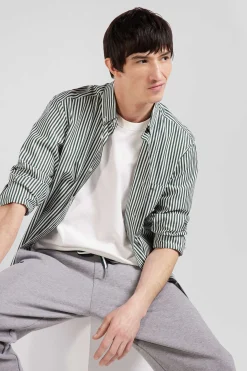 Green striped cotton poplin shirt Regular fit