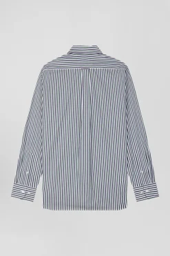 Green striped cotton poplin shirt Regular fit