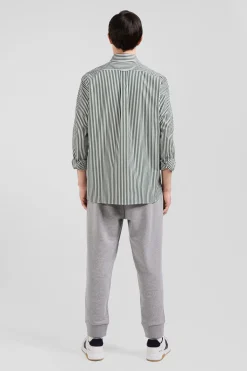 Green striped cotton poplin shirt Regular fit