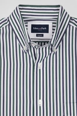 Green striped cotton poplin shirt Regular fit
