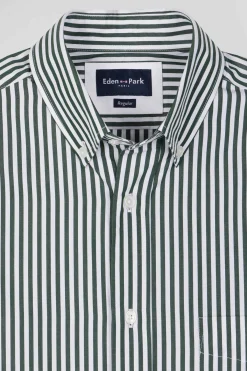 Green striped cotton poplin shirt Regular fit