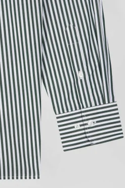 Green striped cotton poplin shirt Regular fit