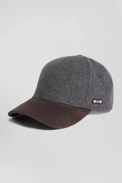 Grey and brown wool felt cap