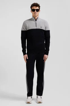 Grey cotton half-zip jumper with knit details Regular fit