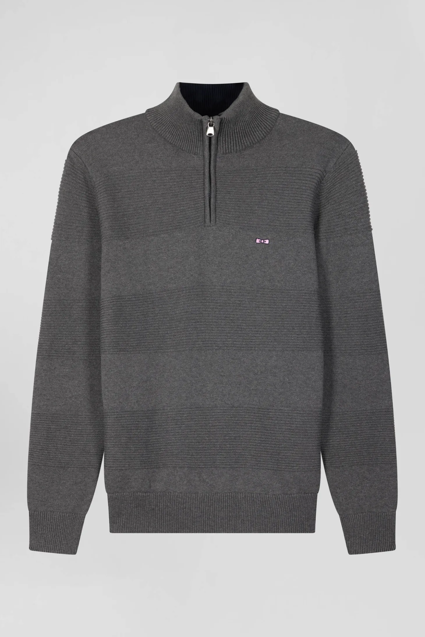 Grey cotton half-zip jumper with knit details Regular fit