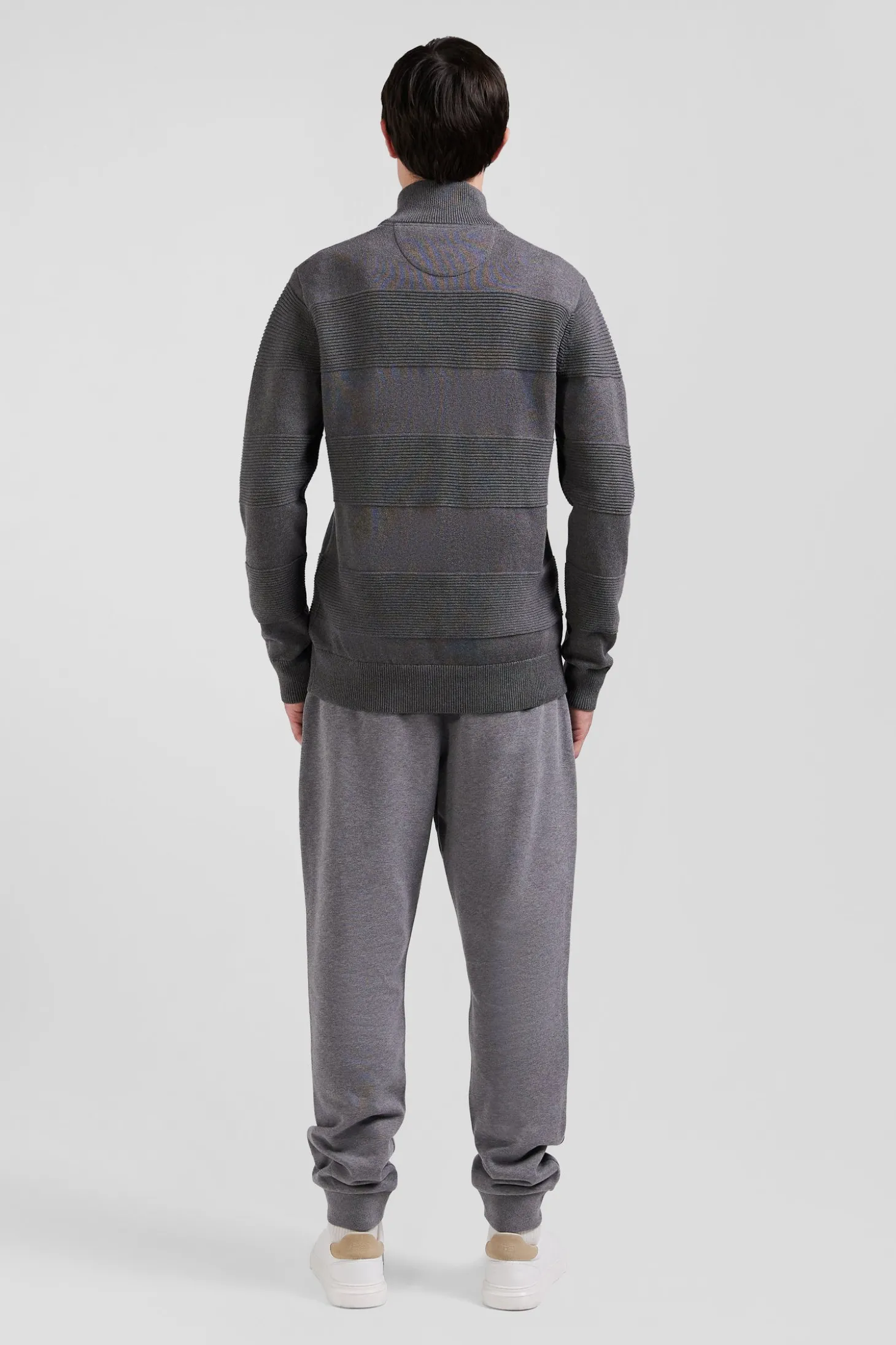 Grey cotton half-zip jumper with knit details Regular fit