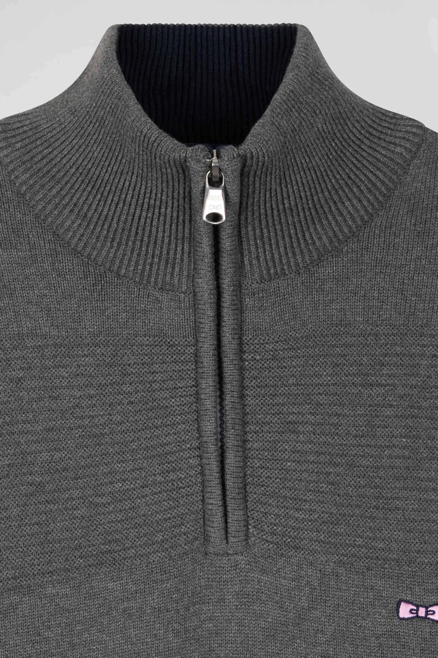 Grey cotton half-zip jumper with knit details Regular fit