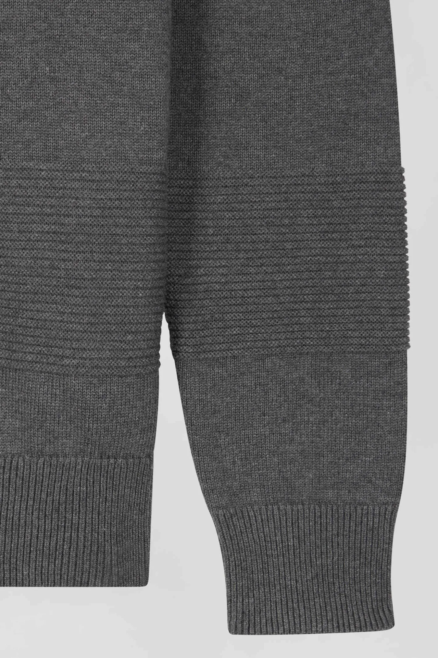 Grey cotton half-zip jumper with knit details Regular fit