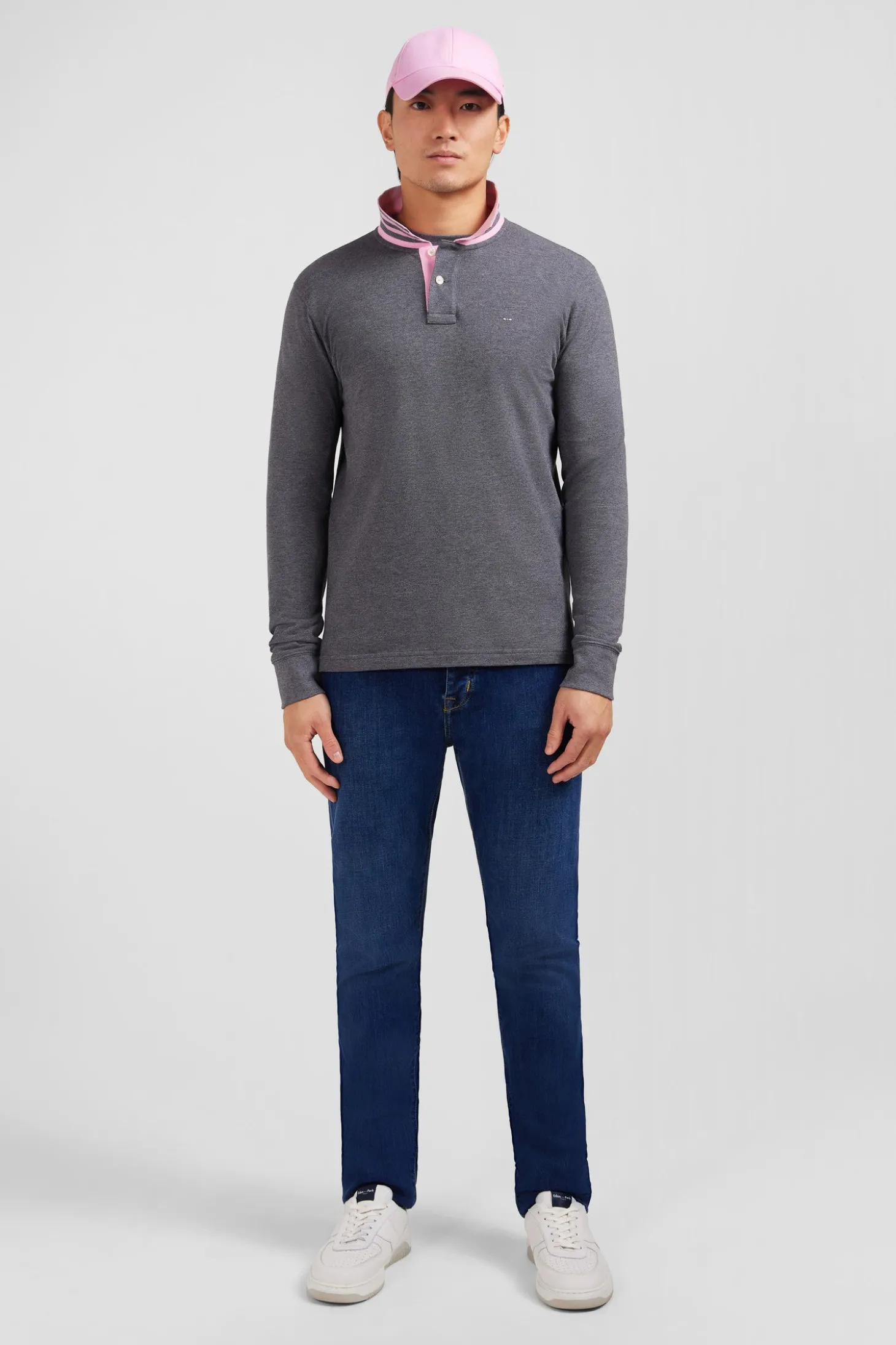Grey cotton polo with contrasting neck