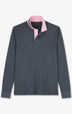 Grey cotton polo with contrasting neck