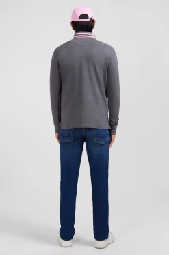 Grey cotton polo with contrasting neck