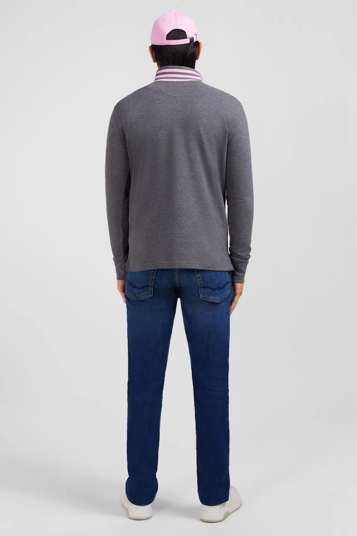 Grey cotton polo with contrasting neck