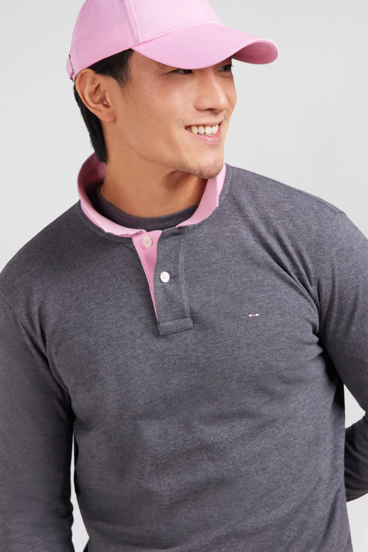 Grey cotton polo with contrasting neck