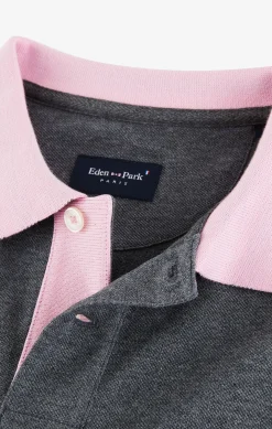 Grey cotton polo with contrasting neck