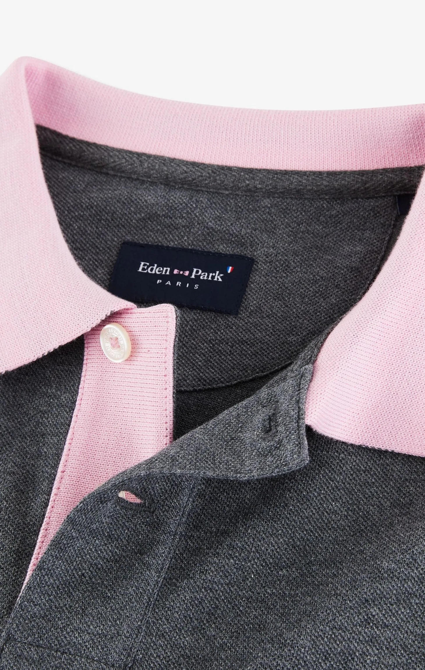 Grey cotton polo with contrasting neck