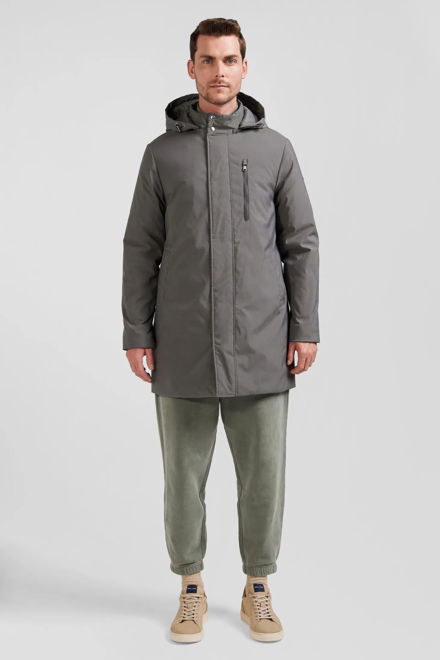Grey hooded parka