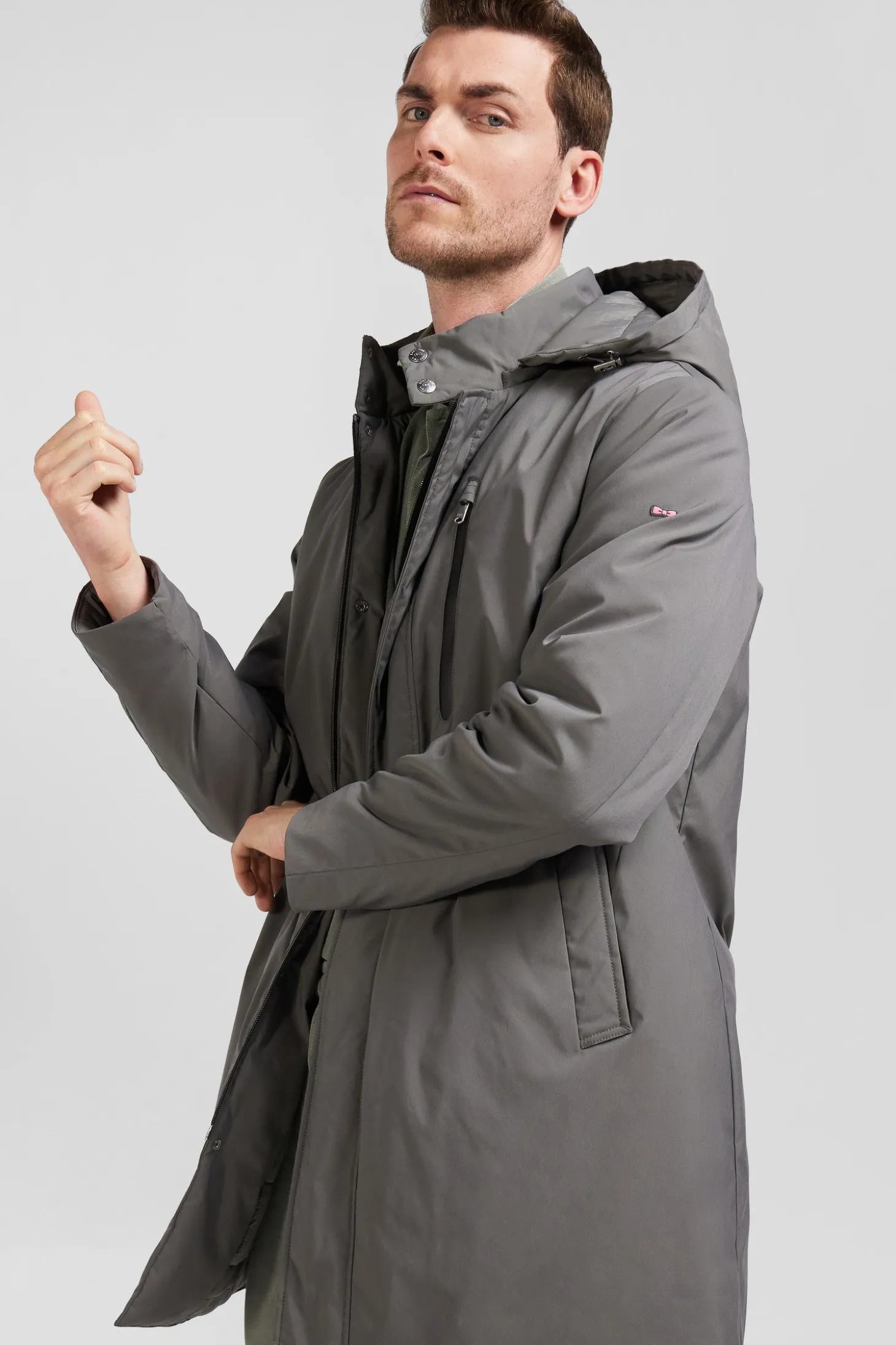Grey hooded parka