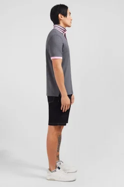 Grey pima cotton polo with contrasting accents