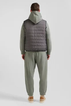 Grey quilted sleeveless high collar down vest