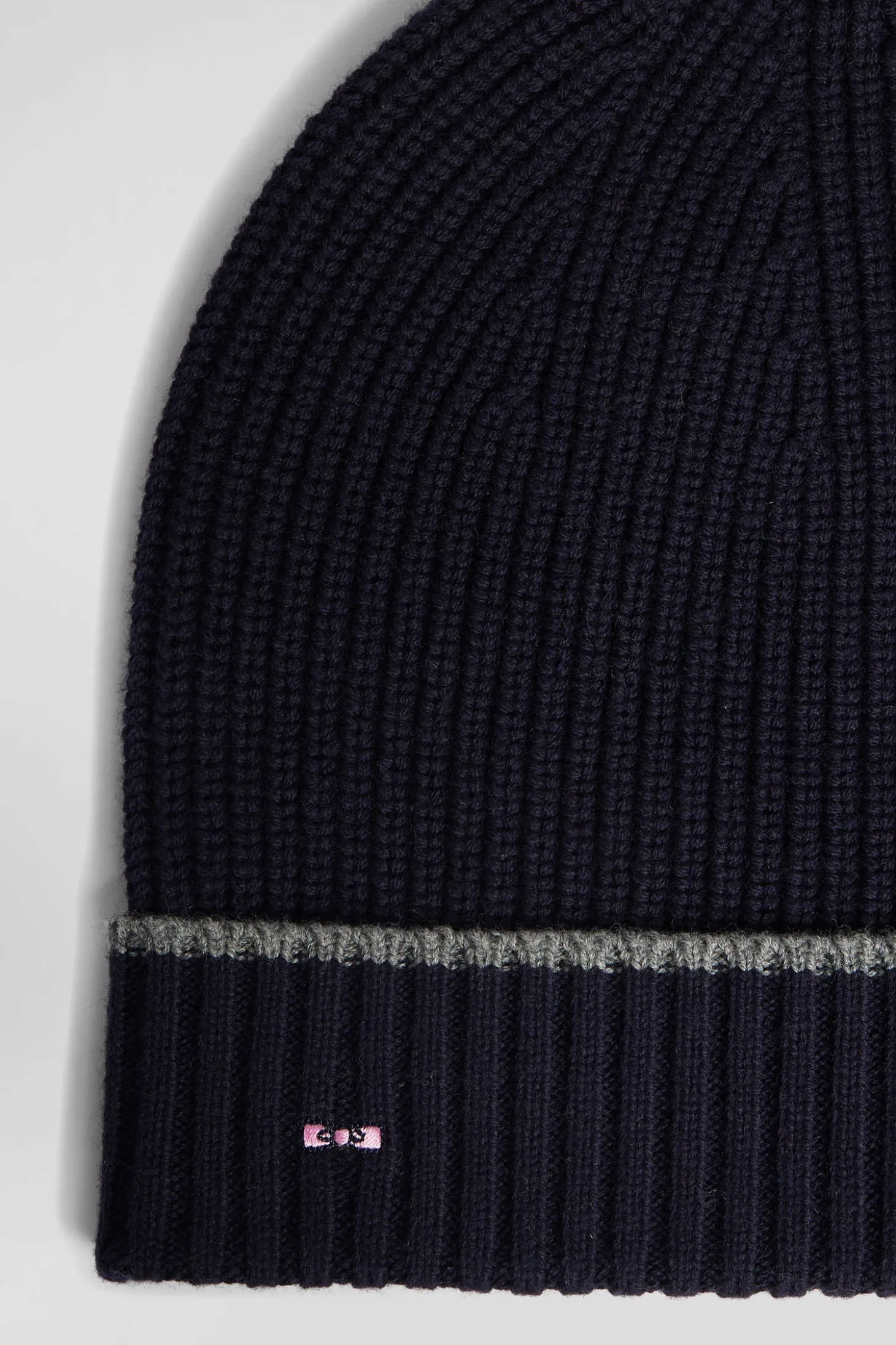Grey ribbed knitted beanie