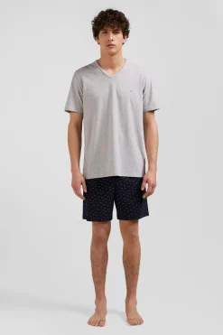 Grey short cotton pajamas with micro pattern shorts