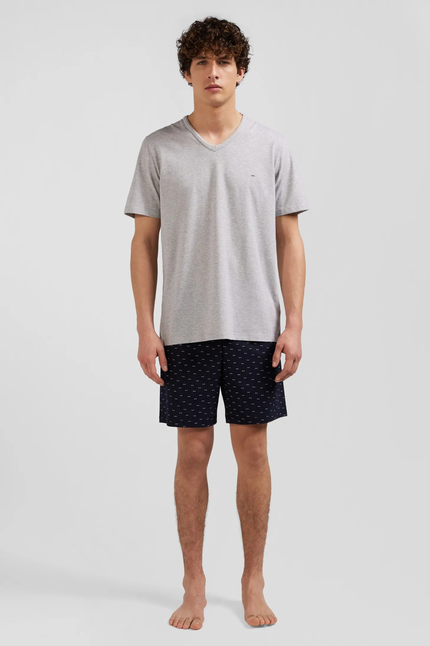 Grey short cotton pajamas with micro pattern shorts