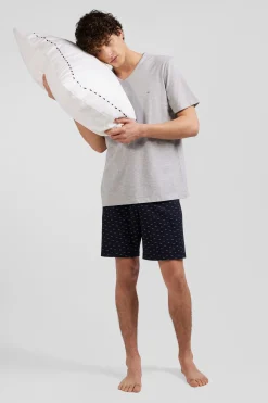 Grey short cotton pajamas with micro pattern shorts