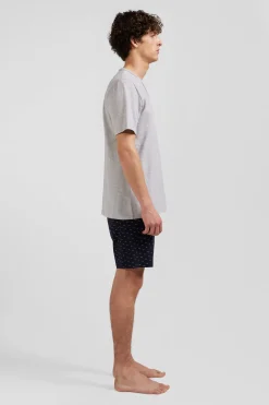 Grey short cotton pajamas with micro pattern shorts