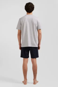 Grey short cotton pajamas with micro pattern shorts
