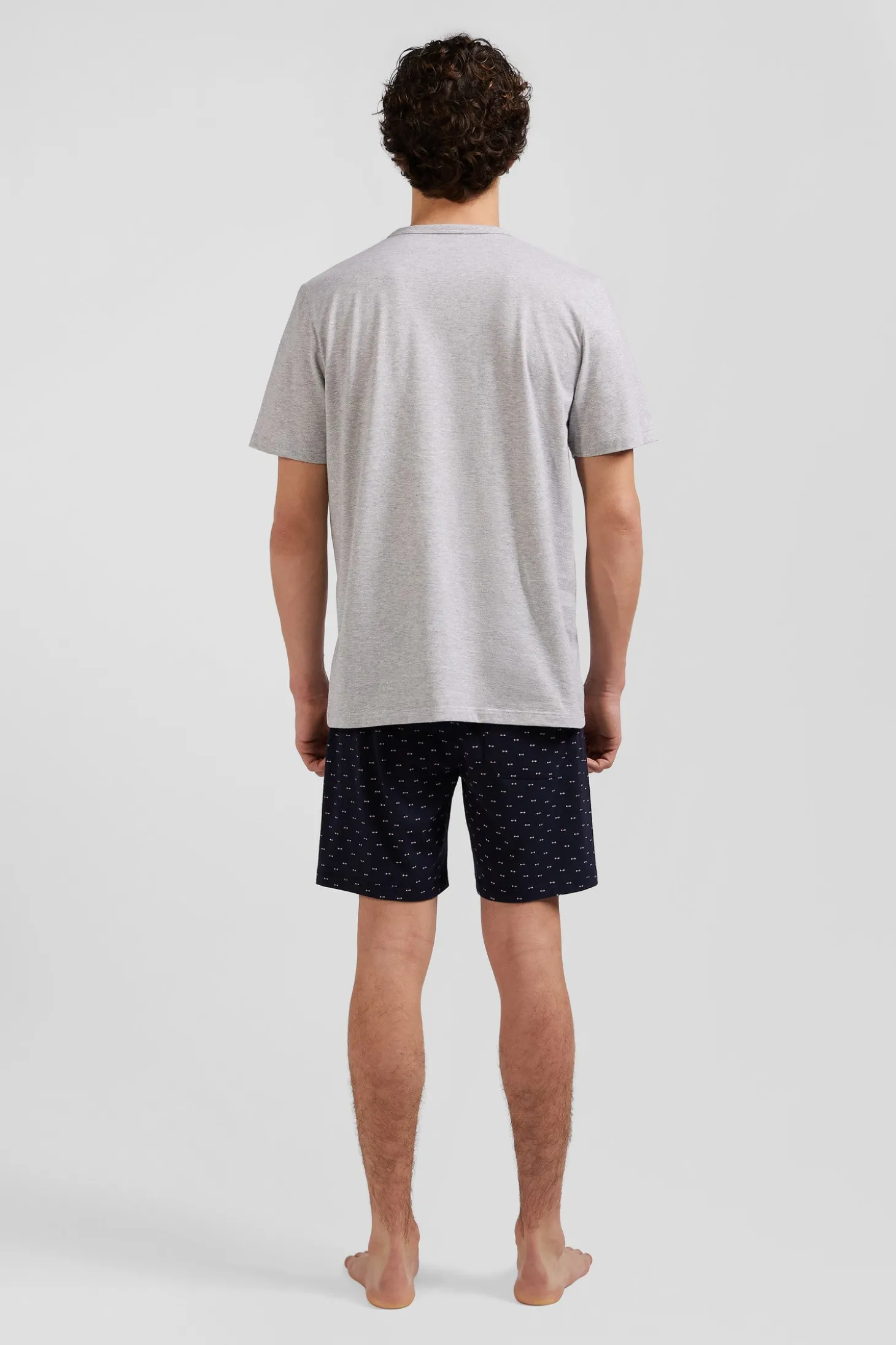 Grey short cotton pajamas with micro pattern shorts