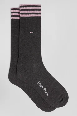 Grey socks with striped details in stretch cotton