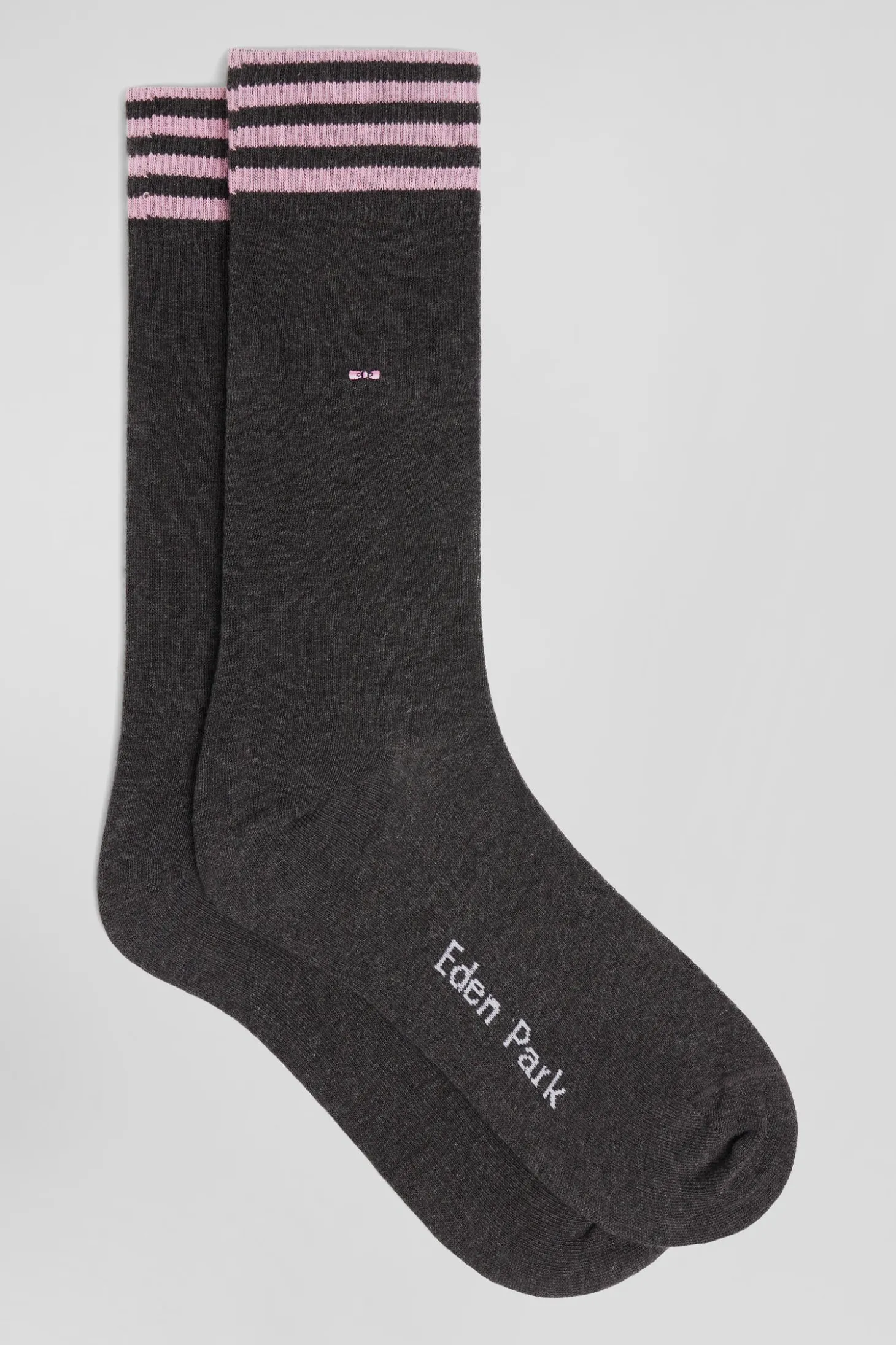 Grey socks with striped details in stretch cotton