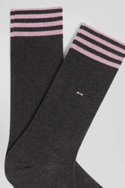 Grey socks with striped details in stretch cotton