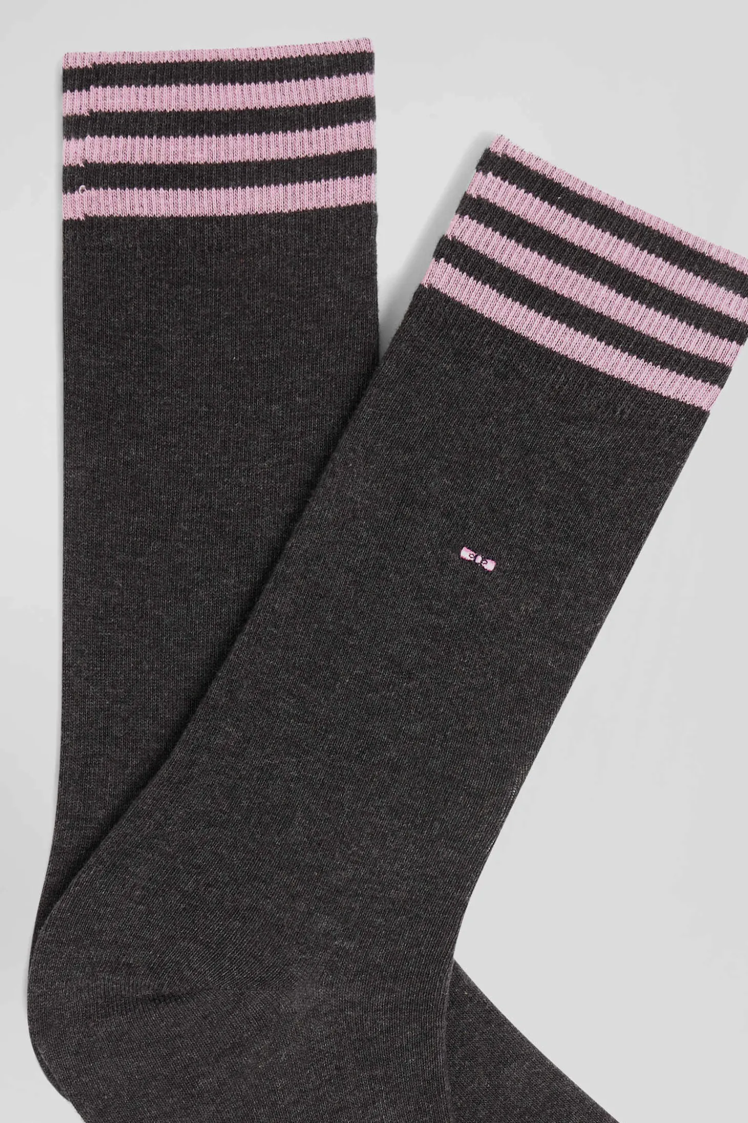 Grey socks with striped details in stretch cotton