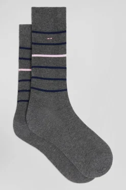 Grey striped stretch cotton socks
