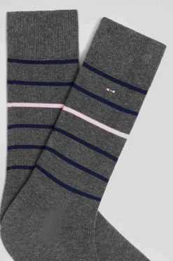 Grey striped stretch cotton socks