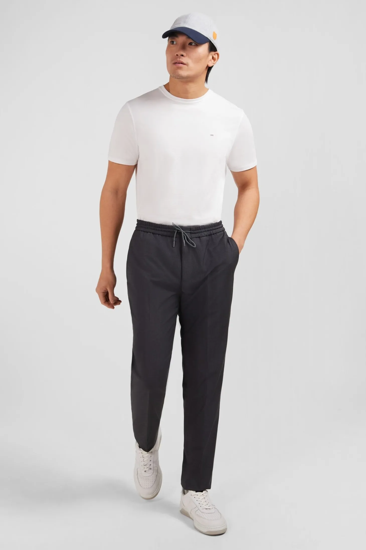 Grey trousers with elasticated waist