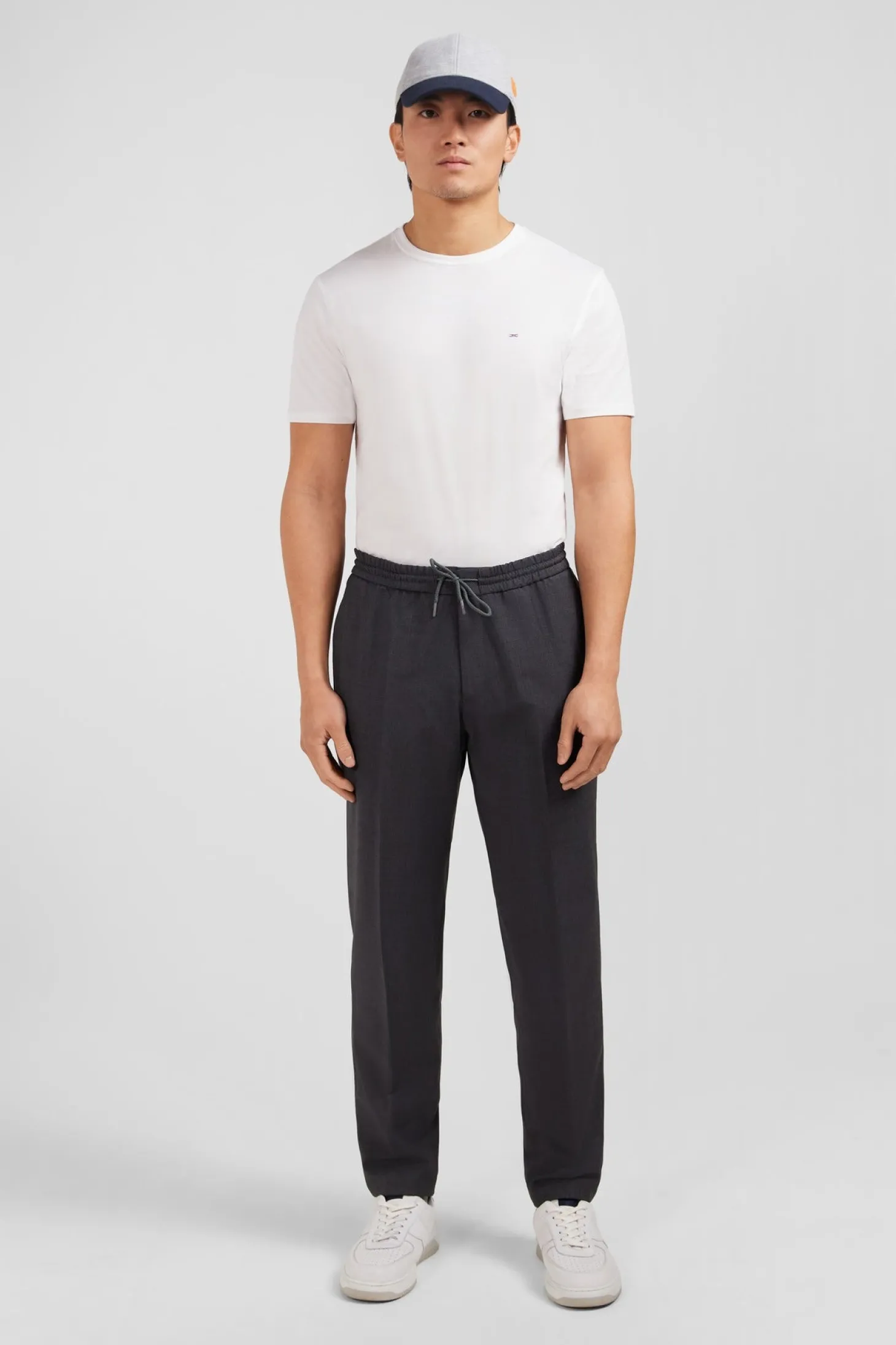 Grey trousers with elasticated waist
