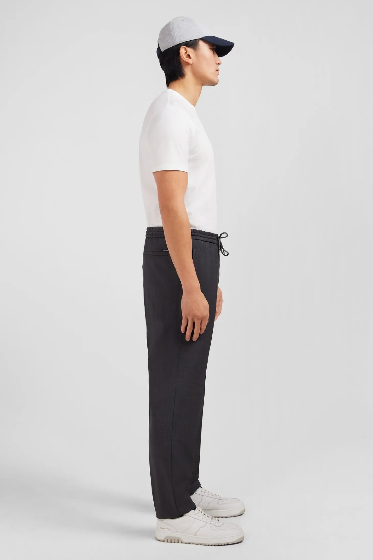 Grey trousers with elasticated waist