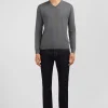 Grey V-neck cotton jersey jumper