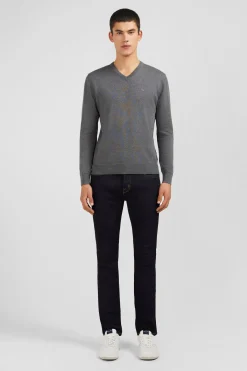 Grey V-neck cotton jersey jumper