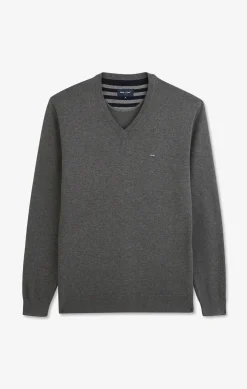 Grey V-neck cotton jersey jumper