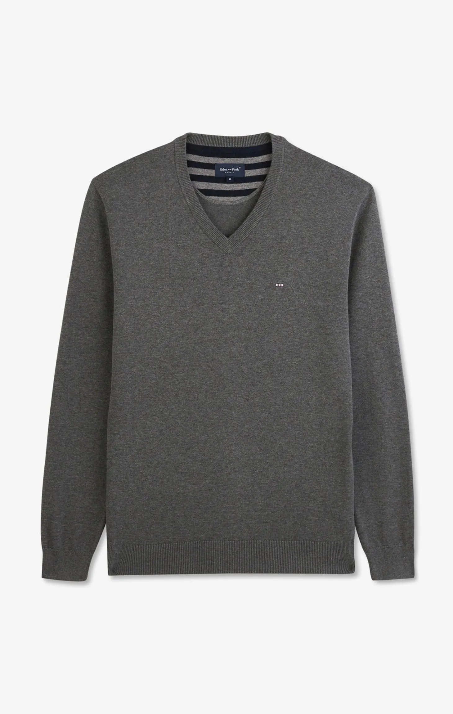 Grey V-neck cotton jersey jumper
